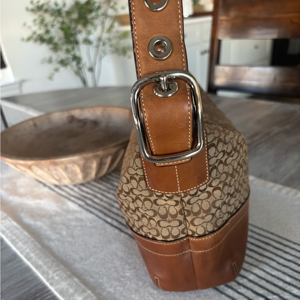 🍃🦋 Vintage Coach Signature Canvas Leather Shoulder Hobo Mini Duffle Bag - Picture 6 of 15